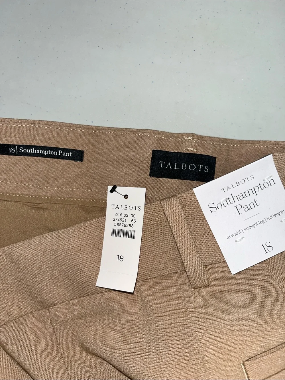 Talbots NWT Size 18 Tan Straight Leg Southampton Dress Pants - Picture 3 of 3